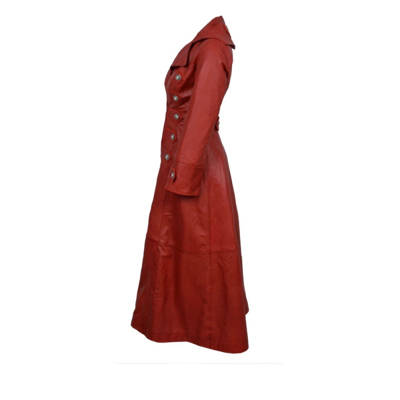 Women Gothic Real Nappa Leather Coat Red Gothic Long Coat Sissy Empress Fitted Jacket